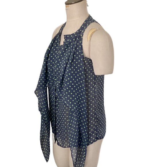 Vera Wang Princess Sheer Sleeveless Polka Dot Button-Up Top Sz S Blue 12A - Picture 5 of 10